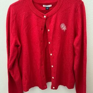 American Eagle Outfitters Red Cardigan with Floral Embroidery